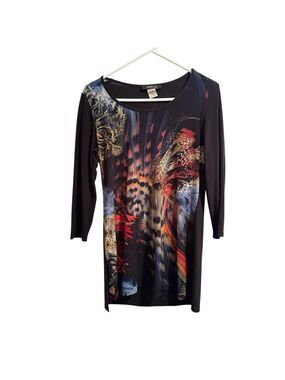 Sophie A Career Tunic Blouse Womens Small Black & Vibrant Colors 3/4 Sleeves